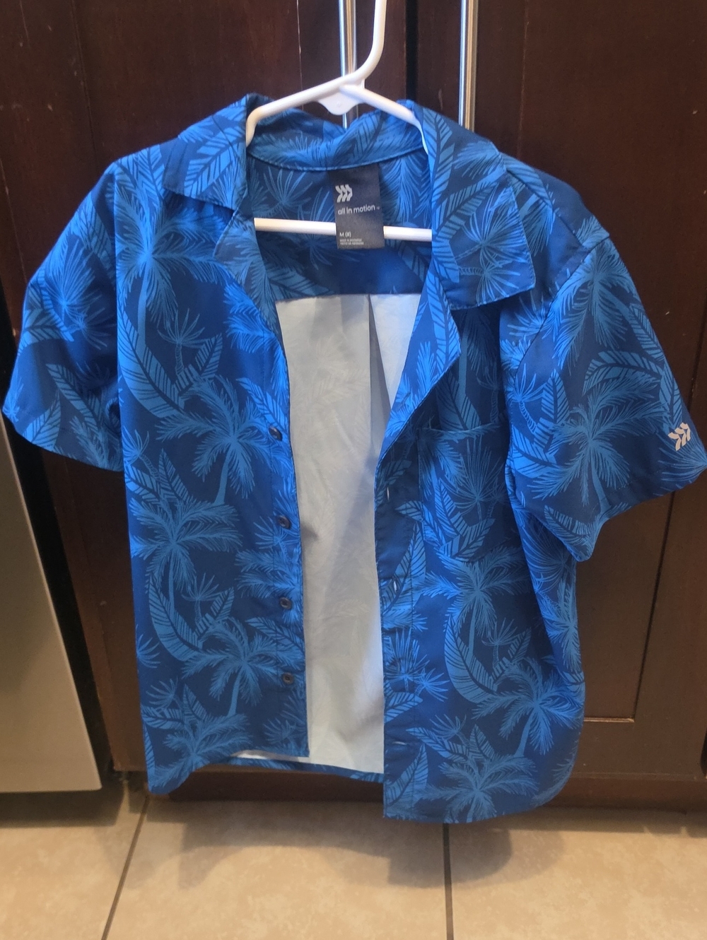 all in motion Blue Palm-Print Short Sleeve Shirt